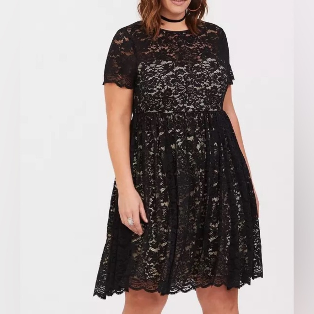 Torrid Black Lace Illusion Neck Skater Dress